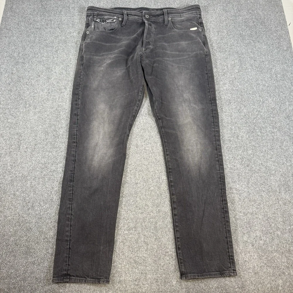 G Star Raw Jeans Mens 36x34 Black Kilcot‎ Straight Tapered Stretch Button Fly